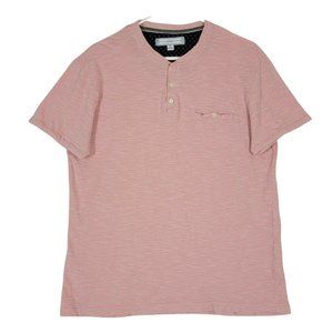 PD & C Pocket Henley T-Shirt Short Sleeve 100% Cotton Heathered Pink